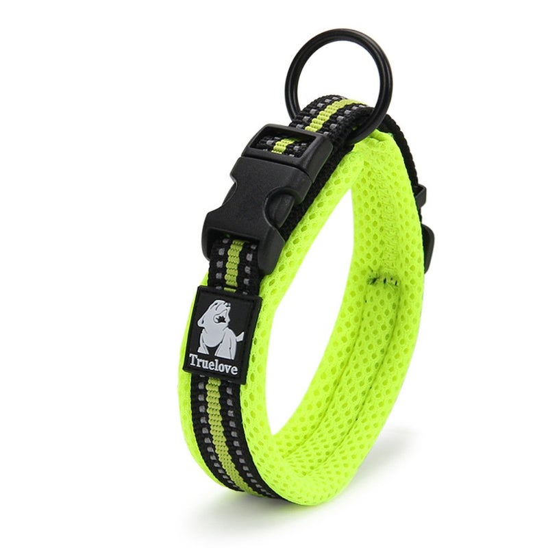 La La Pet Creation Core Reflective Mesh Padded Dog Collar Adjustable Nylon Outdoor Adventure Pet Collar, Green XL - Image 1
